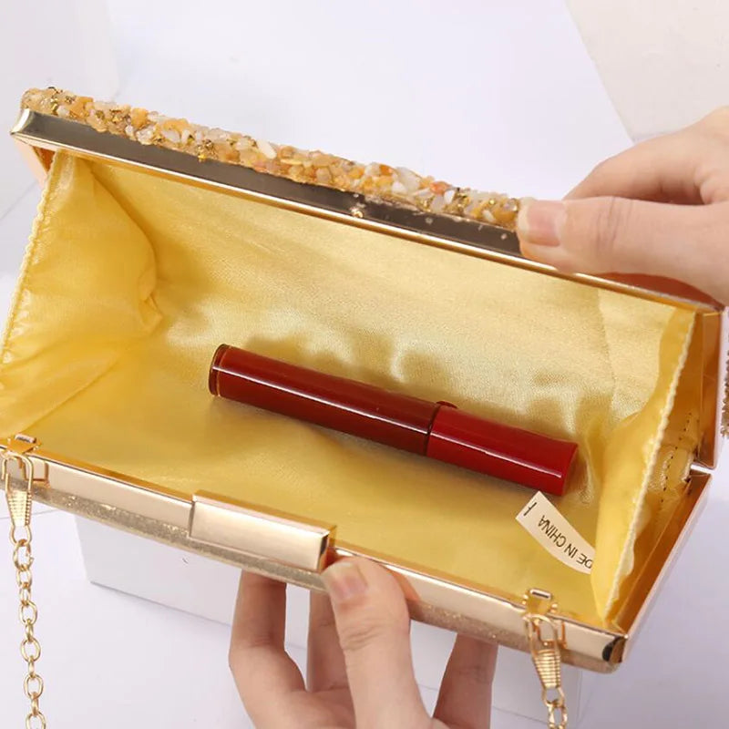 Flower Wedding Clutches Evening Bag Party Purse with Rhinestone Chain
