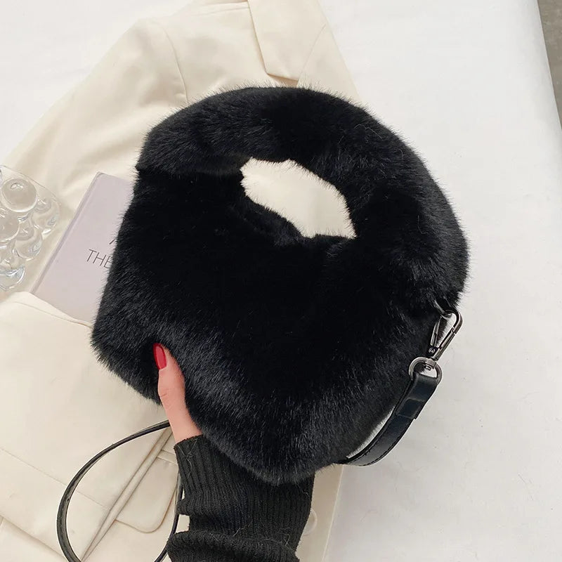 Plush Crossbody Bag Women's Furry Short Handle Clutch Shoulder Bag