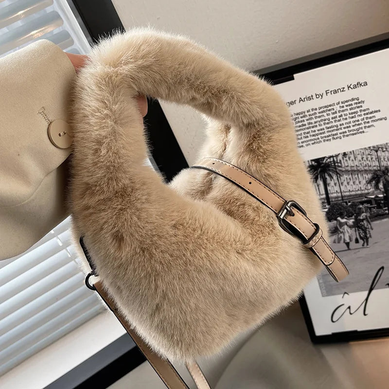 Plush Crossbody Bag Women's Furry Short Handle Clutch Shoulder Bag