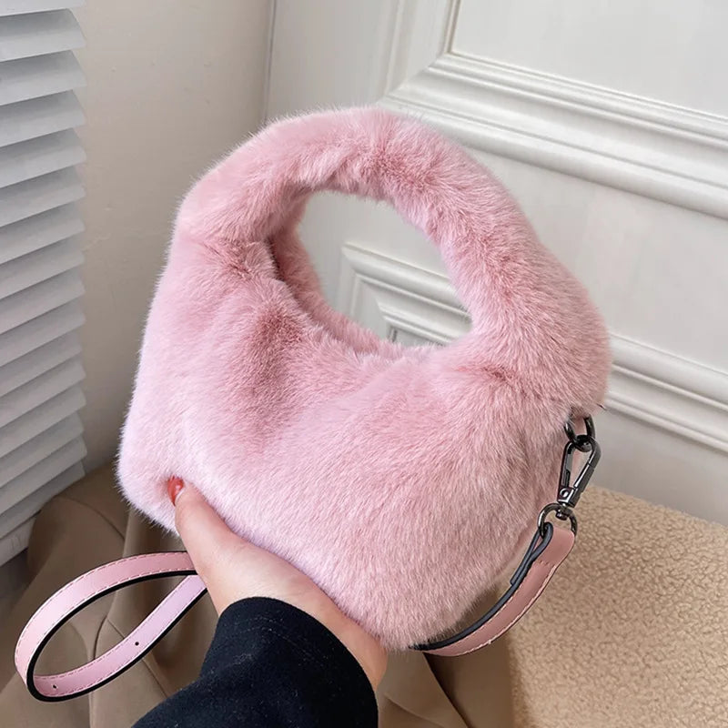 Plush Crossbody Bag Women's Furry Short Handle Clutch Shoulder Bag