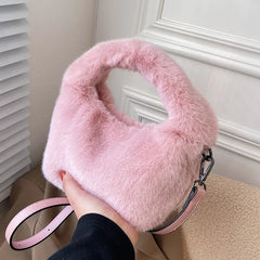 Plush Crossbody Bag Women's Furry Short Handle Clutch Shoulder Bag