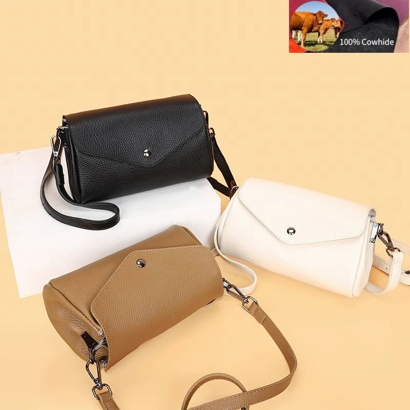 Women's Leather Shoulder Bag High Messenger Bag with Zippered Compartment