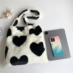 Plush Fluffy Shoulder Bag Mini Handbag Winter Clutches Heart Street Travel Bags