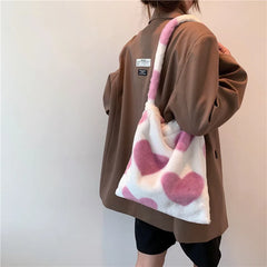 Plush Fluffy Shoulder Bag Mini Handbag Winter Clutches Heart Street Travel Bags