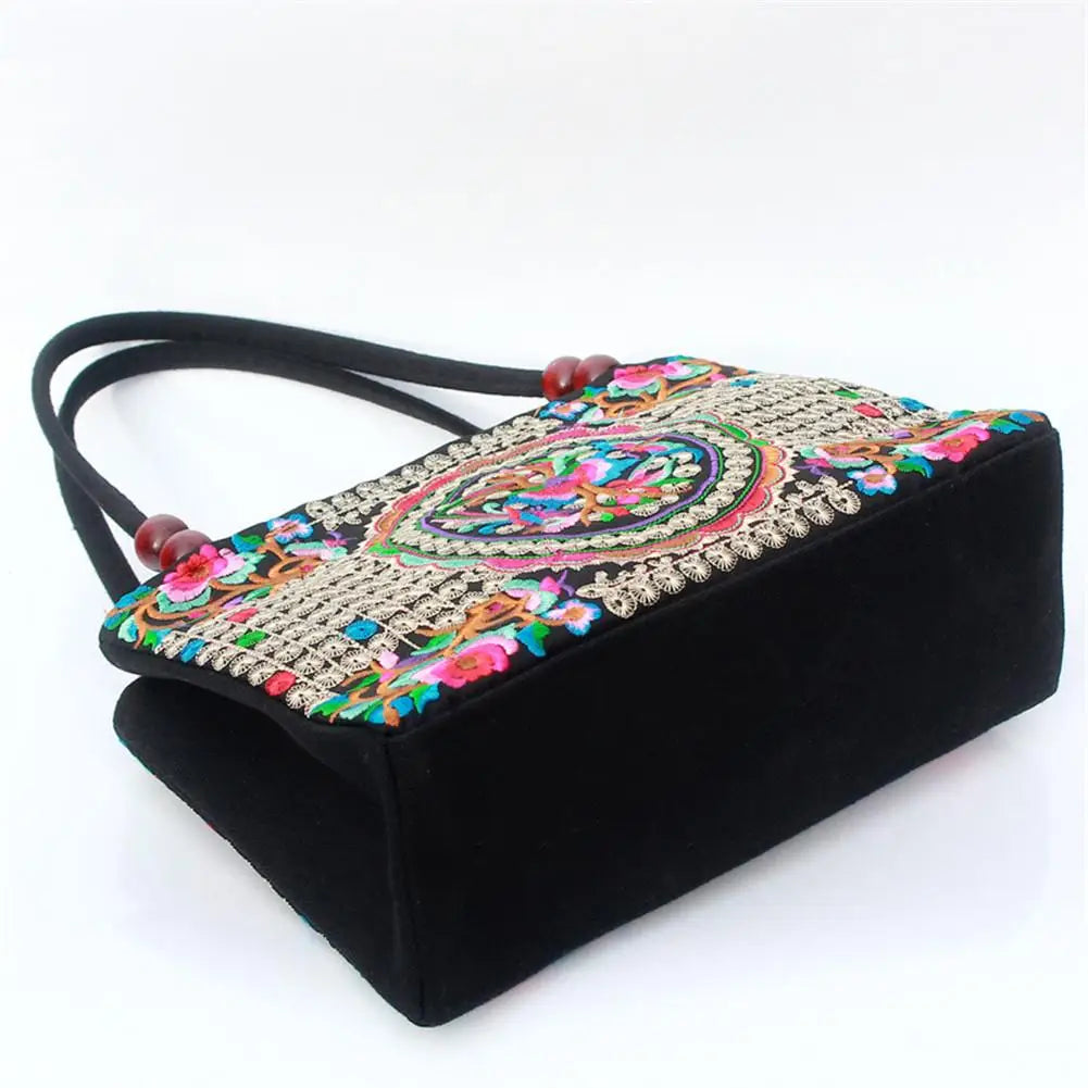 Ethnic Style Embroidered Handbag Canvas Shoulder Top-Handle Totes
