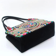 Ethnic Style Embroidered Handbag Canvas Shoulder Top-Handle Totes