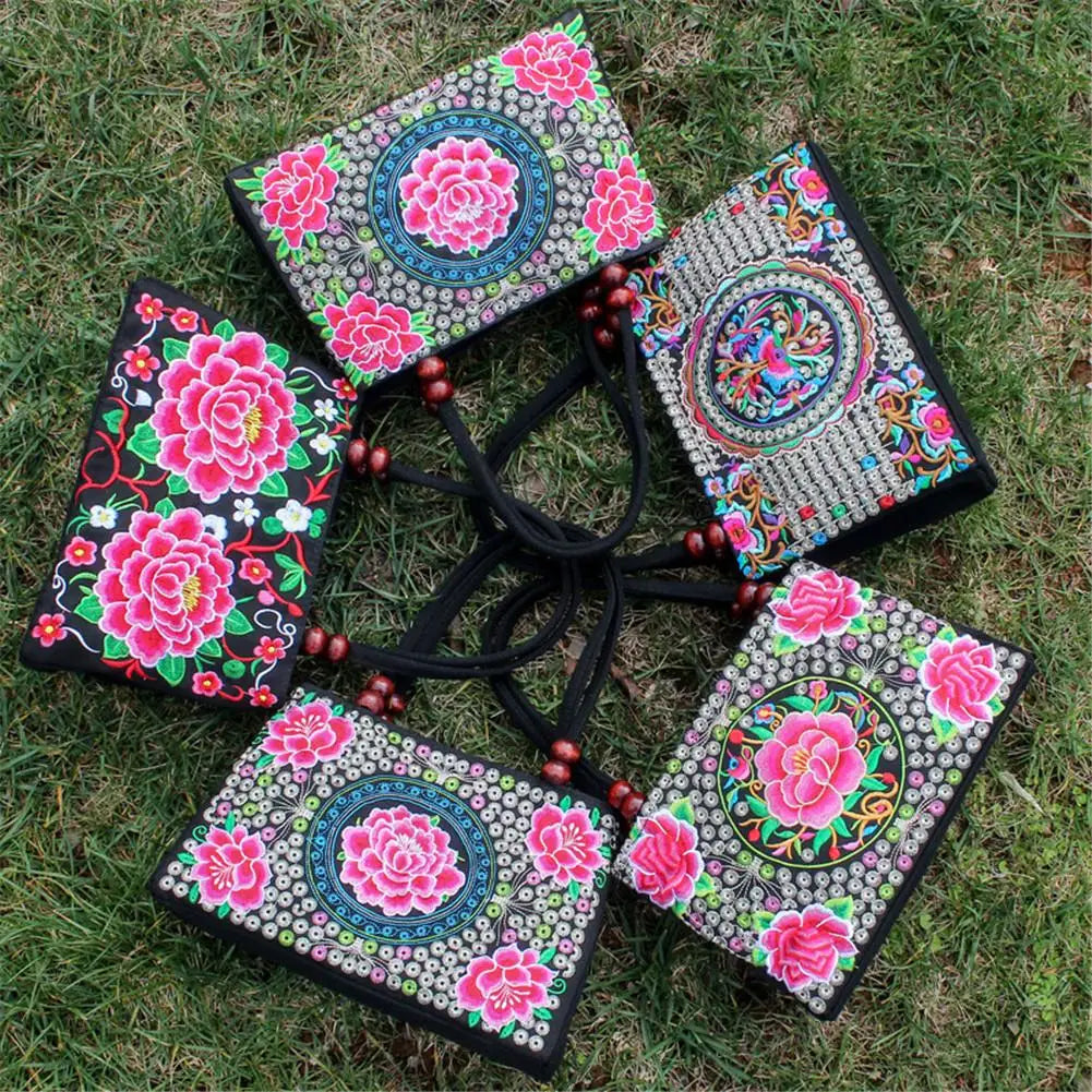 Ethnic Style Embroidered Handbag Canvas Shoulder Top-Handle Totes
