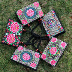 Ethnic Style Embroidered Handbag Canvas Shoulder Top-Handle Totes