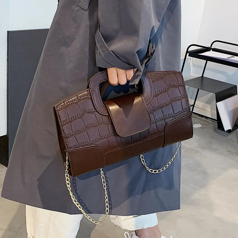 Crocodile Pattern Leather Tote Small Square Bag