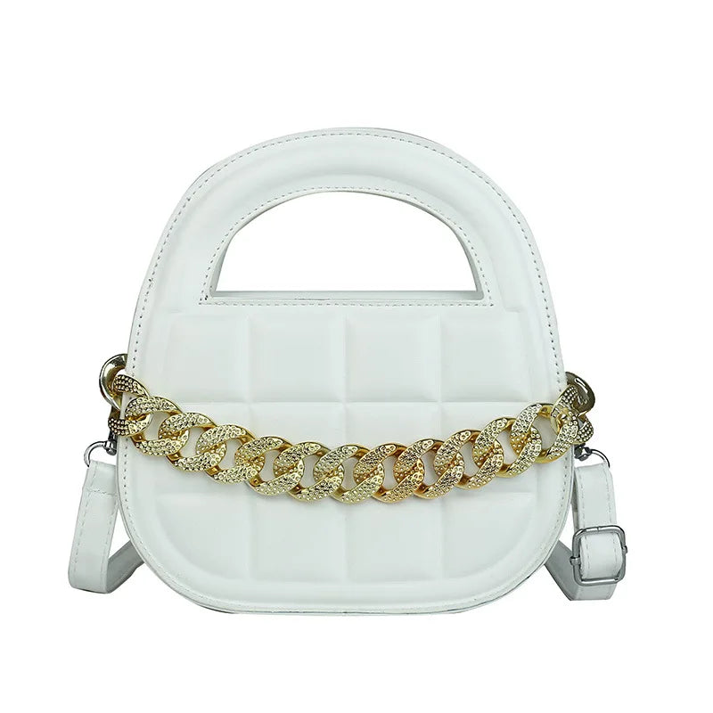 Retro Plaid Chain Small Square Bag Women's High Pu Leather Bag