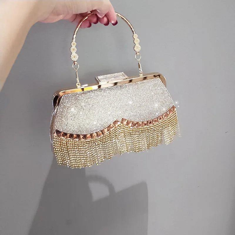 Women's Diamond Tassel Clutch Purse Party Bag Top Handle Evening Bags