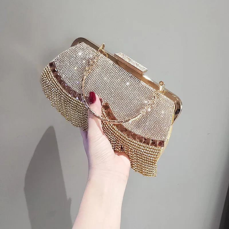 Women's Diamond Tassel Clutch Purse Party Bag Top Handle Evening Bags