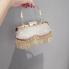 Women's Diamond Tassel Clutch Purse Party Bag Top Handle Evening Bags