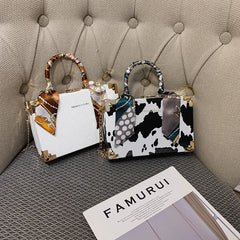 Women's Small Square Bag with Chain and Silk Scarf