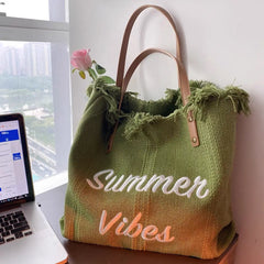 Large Capacity Canvas Tote Bag Travel Beach Bag Tassel Women Bag Ladies Handbag