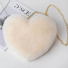 Heart Shaped Faux Fur Crossbody Shoulder Bag Chain Handbag