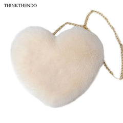 Heart Shaped Faux Fur Crossbody Wallet Purse Bag