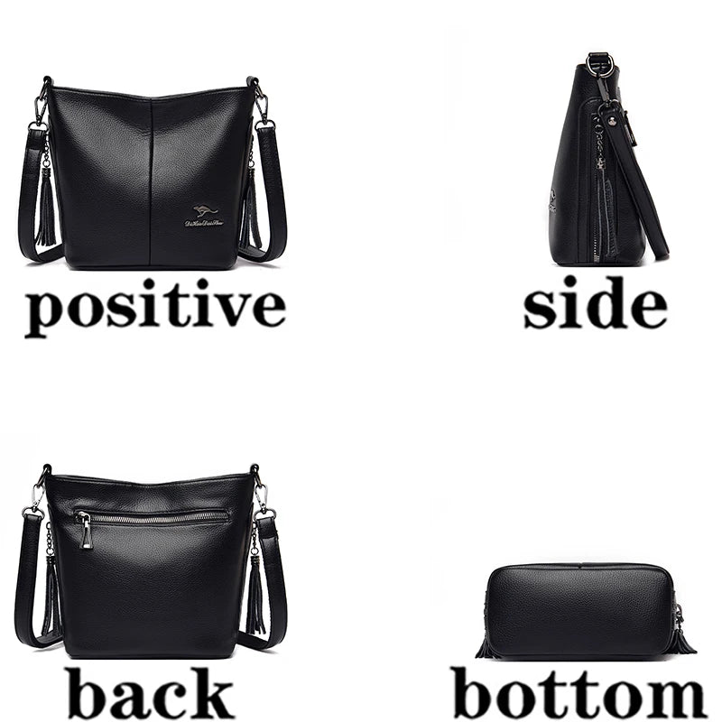 Women's PU Leather Tassel Shoulder Bag Large Bucket Capacity