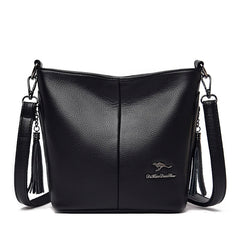 Women's PU Leather Tassel Shoulder Bag Large Bucket Capacity