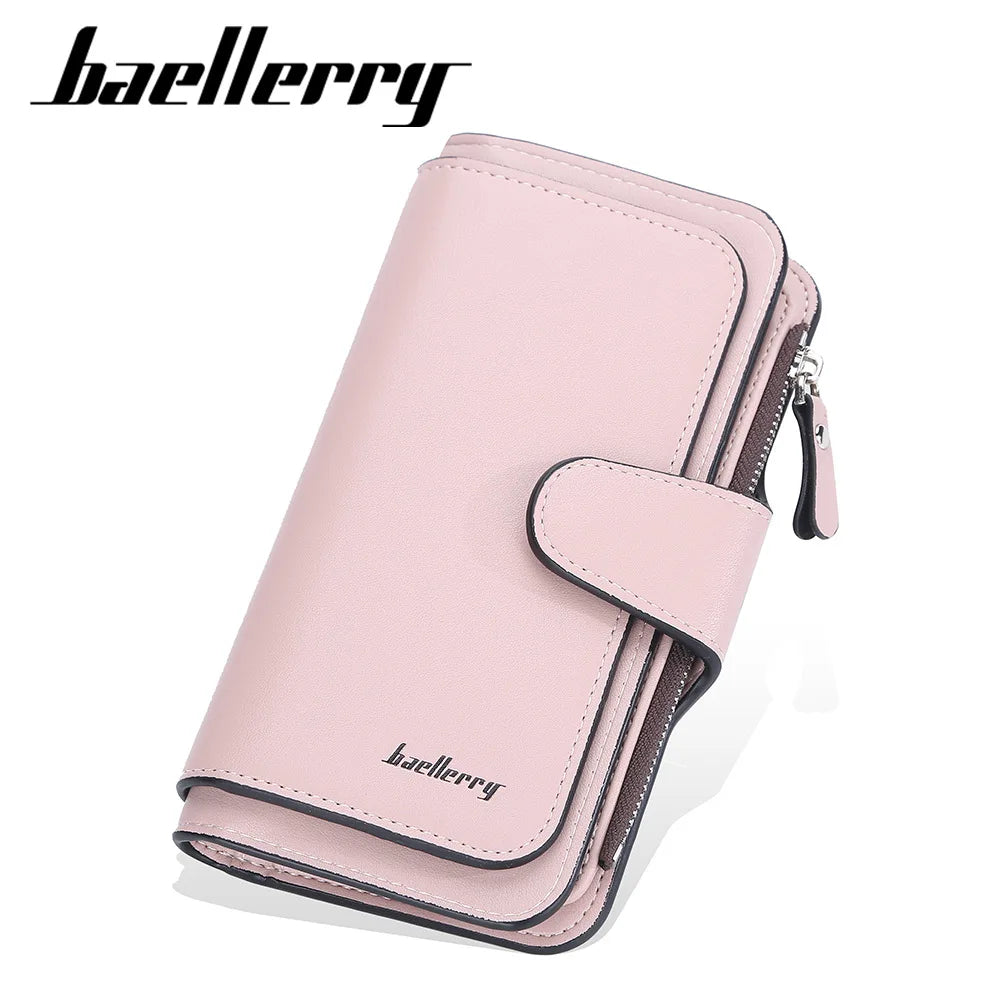Women's High PU Long Purse Solid Clasp Mobile Phone Bag Hot Wallet