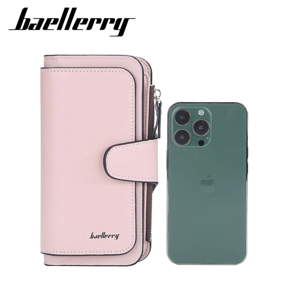Women's High PU Long Purse Solid Clasp Mobile Phone Bag Hot Wallet