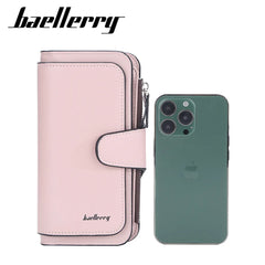 Women's High PU Long Purse Solid Clasp Mobile Phone Bag Hot Wallet