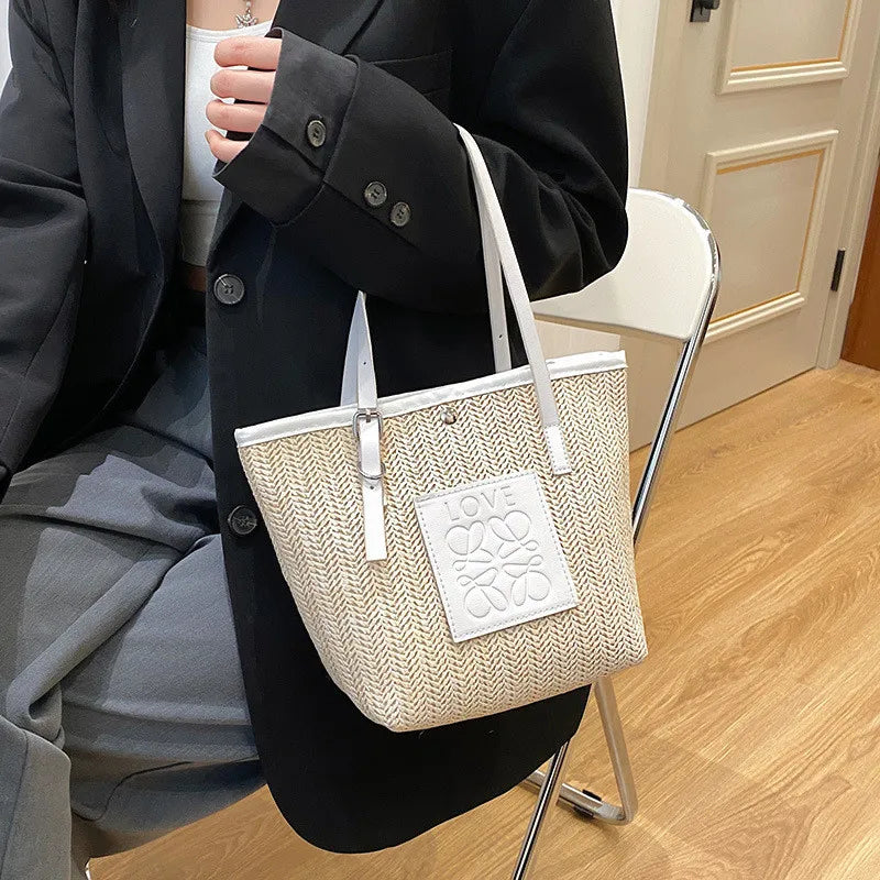 Women's Large Capacity Straw Shoulder Bag Beach Handbag Totes
