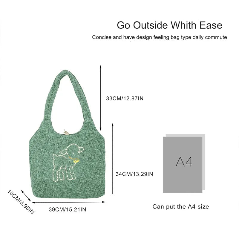 Women's Lamb Fabric Shoulder Bag Handbag Tote Large Capacity