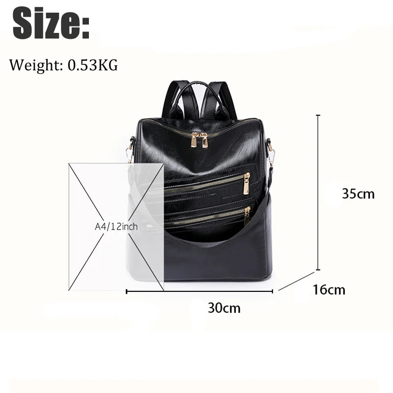 Women's Large Capacity Leather Backpack Retro Travel School Bag