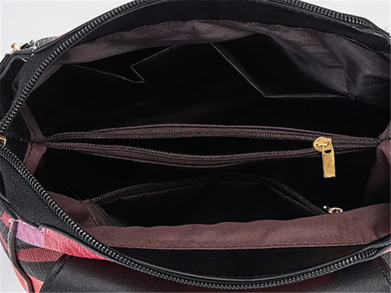 Women's Plaid Backpack Set Large Capacity 4 Pcs Tote Shoulder Crossbody Bag