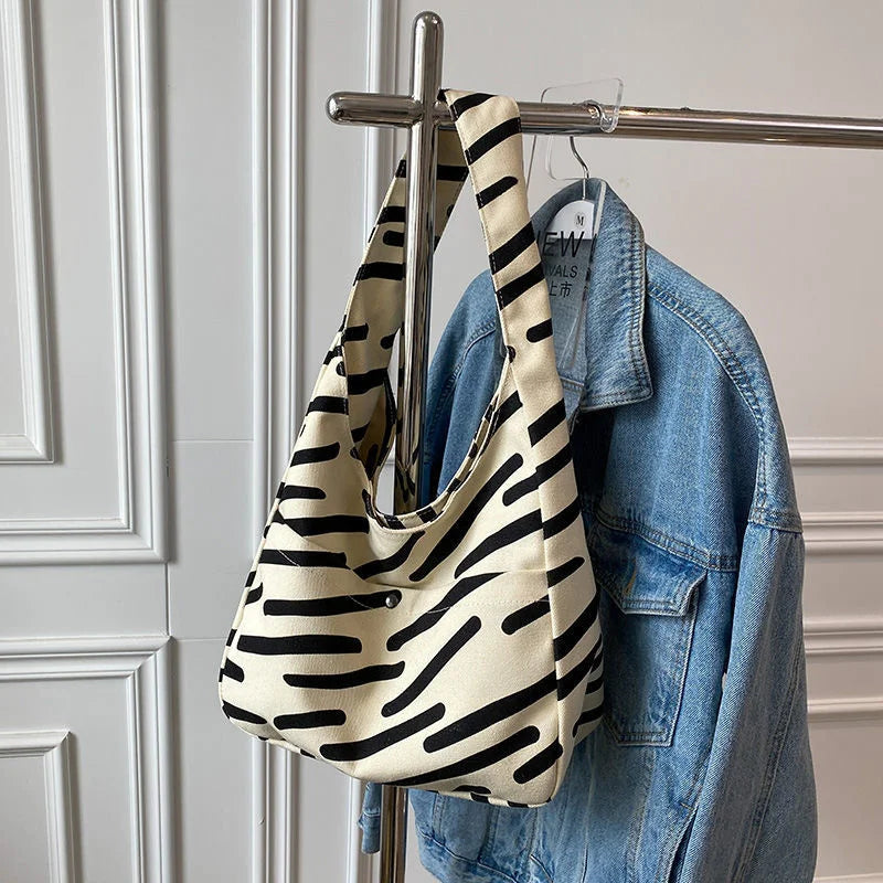 Stripe Canvas Tote Bag Crossbody Handbag