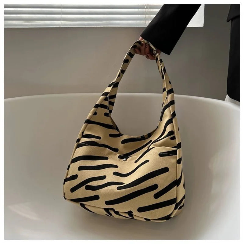 Stripe Canvas Tote Bag Crossbody Handbag