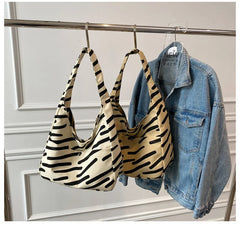 Stripe Canvas Tote Bag Crossbody Handbag