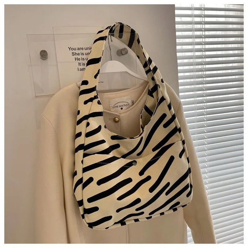 Stripe Canvas Tote Bag Crossbody Handbag