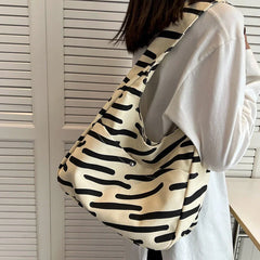 Stripe Canvas Tote Bag Crossbody Handbag