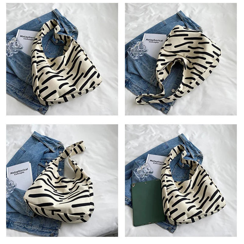 Stripe Canvas Tote Bag Crossbody Handbag