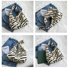 Stripe Canvas Tote Bag Crossbody Handbag