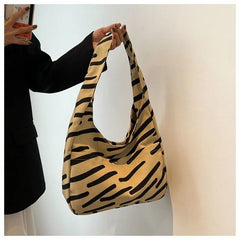 Stripe Canvas Tote Bag Crossbody Handbag