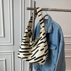 Stripe Canvas Tote Bag Crossbody Handbag