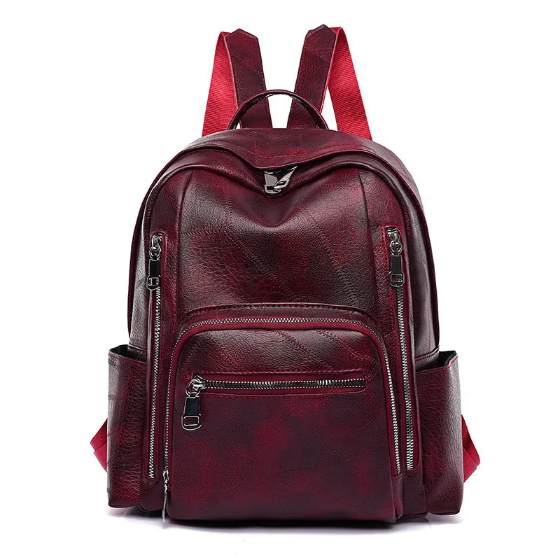Vintage Pu Leather Women's Backpack Large School Bag