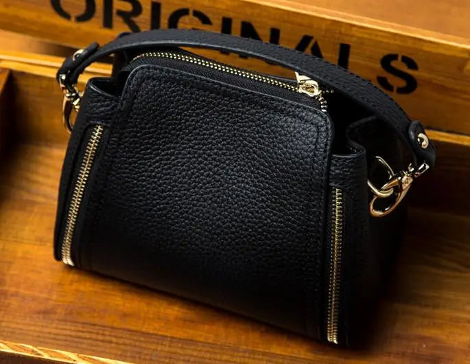 Women's Leather Messenger Bucket Bag