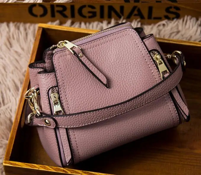 Women's Leather Messenger Bucket Bag