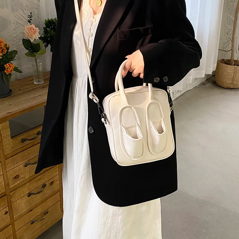 Leather Shoulder Bag Slippers Outer Handbag Zipper Square Casual Crossbody Bag