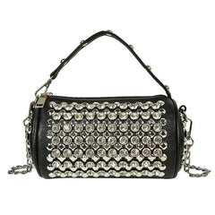 Leather Shoulder Bags Diamond Crossbody Rivet Tote Cylindrical Chain Handbags