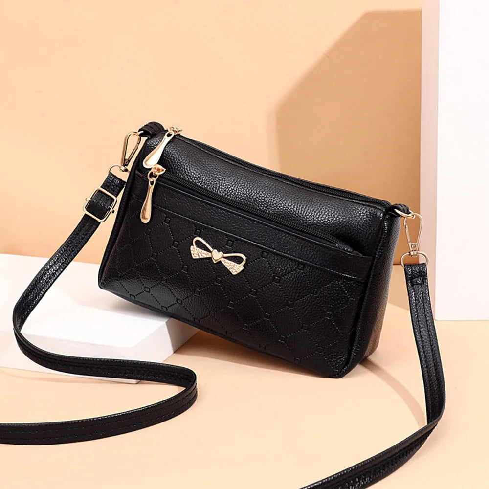 Women's Leather Small Wallet Messenger Shoulder Bag High Bow Handbag