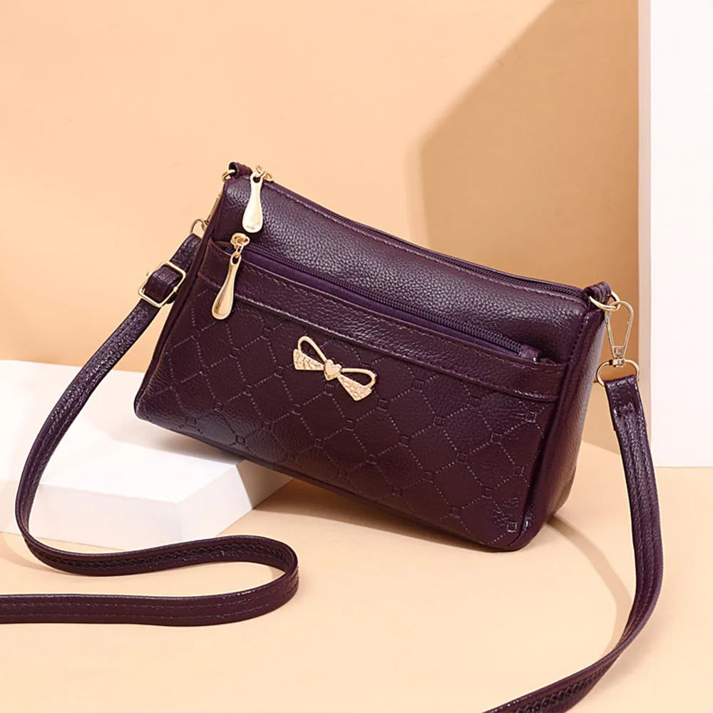 Women's Leather Small Wallet Messenger Shoulder Bag High Bow Handbag