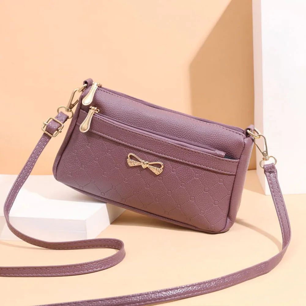 Women's Leather Small Wallet Messenger Shoulder Bag High Bow Handbag
