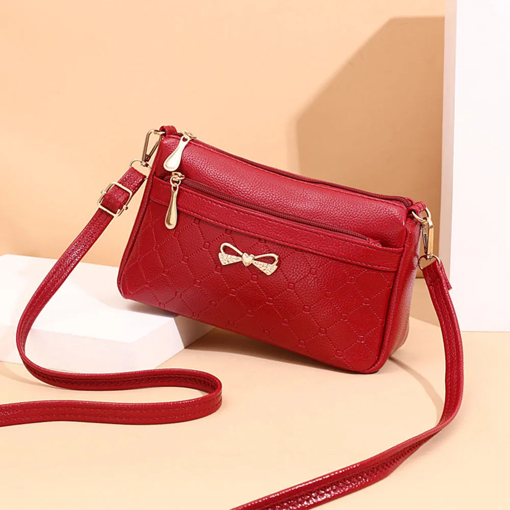 Women's Leather Small Wallet Messenger Shoulder Bag High Bow Handbag