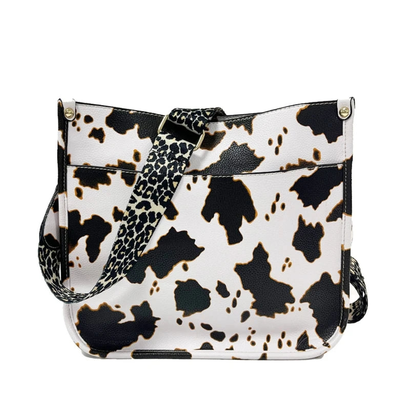 Leopard Guitar Strap Crossbody Purse Zipper Pockets Handbag for Ladies