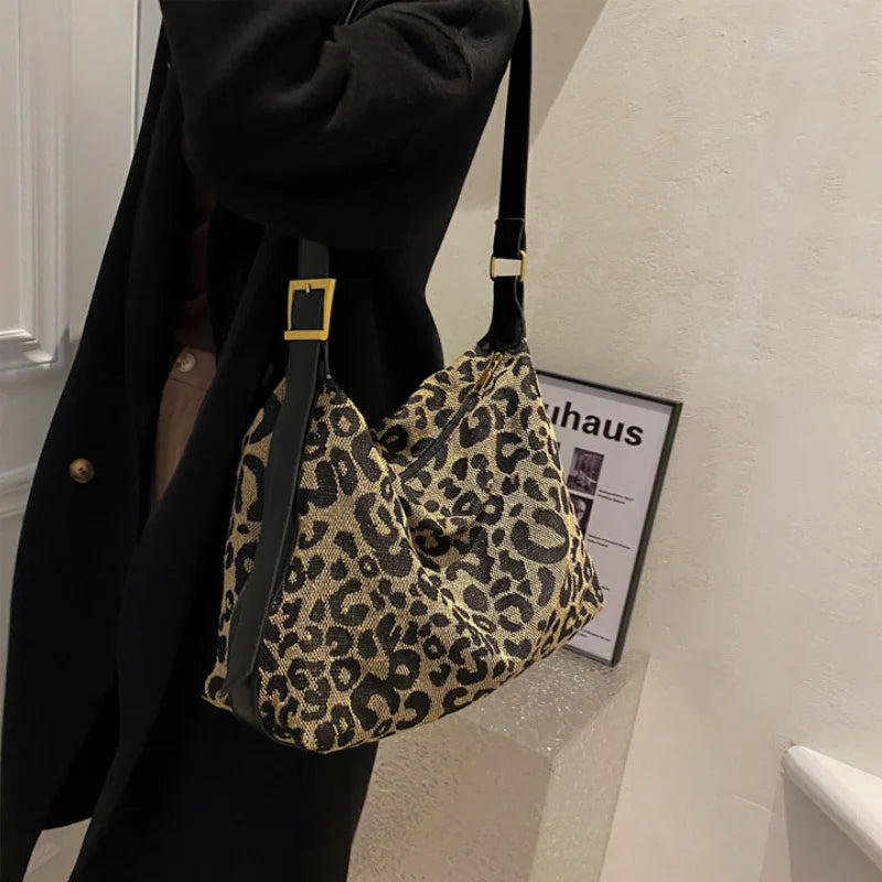 Leopard Shoulder Bag for Lady Canvas Tote Handbag Stylish Bag
